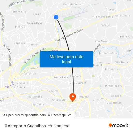 ✈️ Aeroporto-Guarulhos to Itaquera map