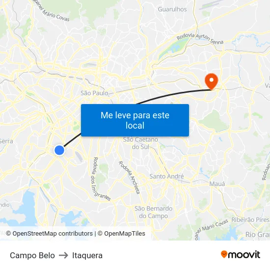 Campo Belo to Itaquera map