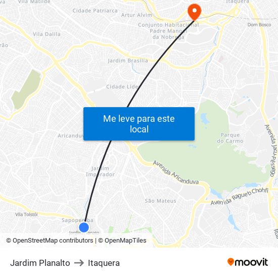 Jardim Planalto to Itaquera map