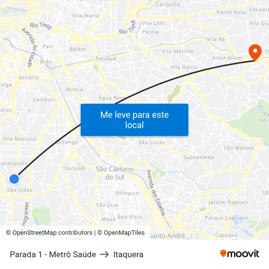 Parada 1 - Metrô Saúde to Itaquera map