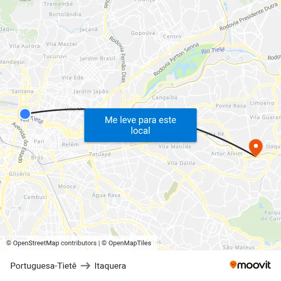 Portuguesa-Tietê to Itaquera map