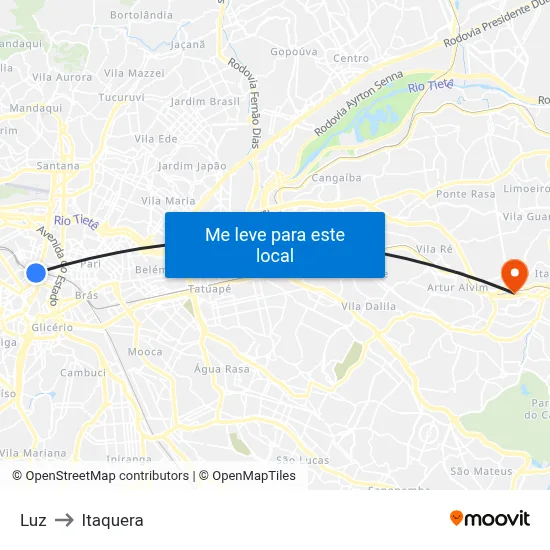 Luz to Itaquera map