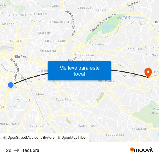 Sé to Itaquera map