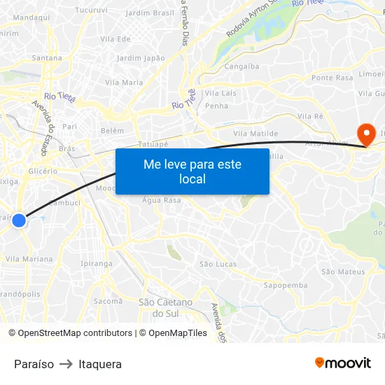 Paraíso to Itaquera map