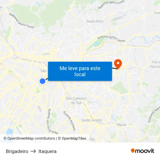 Brigadeiro to Itaquera map