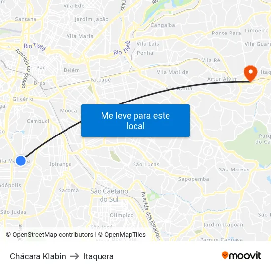 Chácara Klabin to Itaquera map