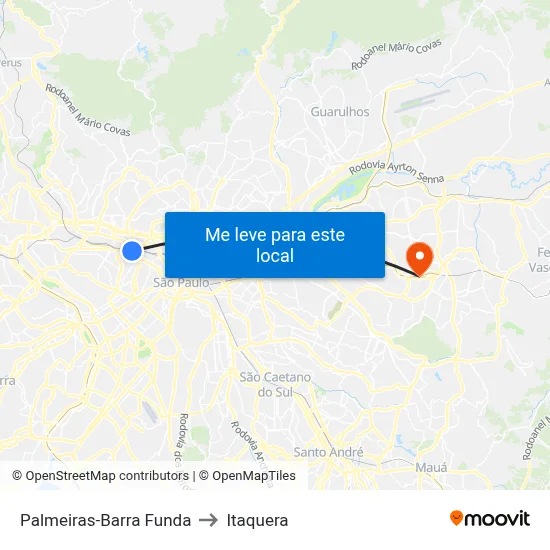 Palmeiras-Barra Funda to Itaquera map