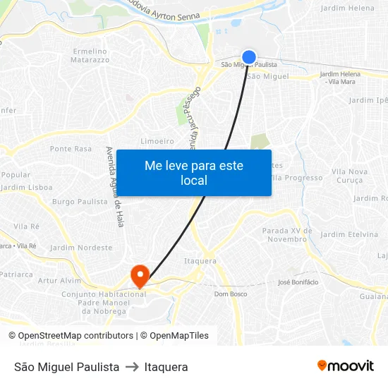 São Miguel Paulista to Itaquera map