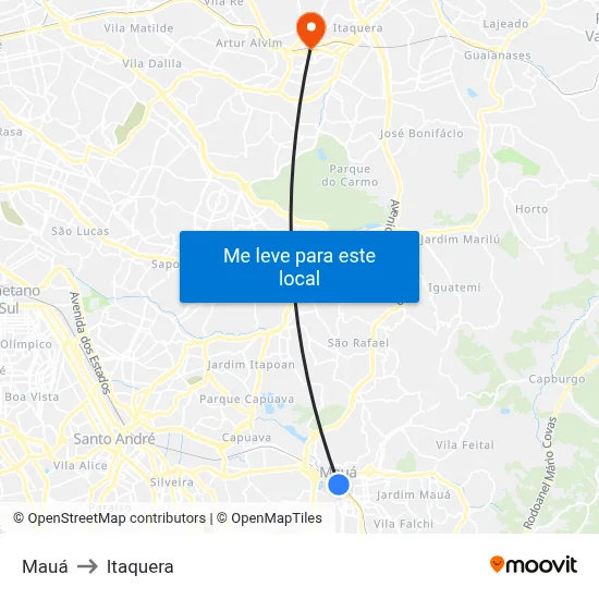 Mauá to Itaquera map