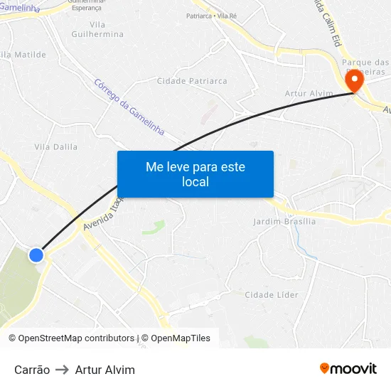 Carrão to Artur Alvim map