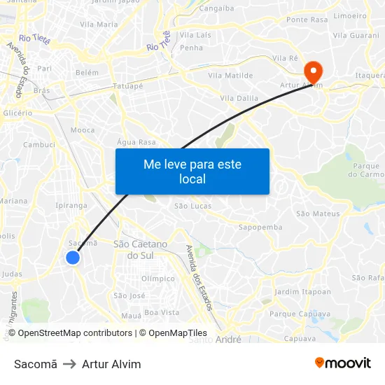 Sacomã to Artur Alvim map