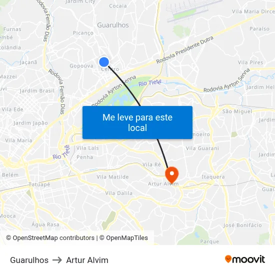 Guarulhos to Artur Alvim map