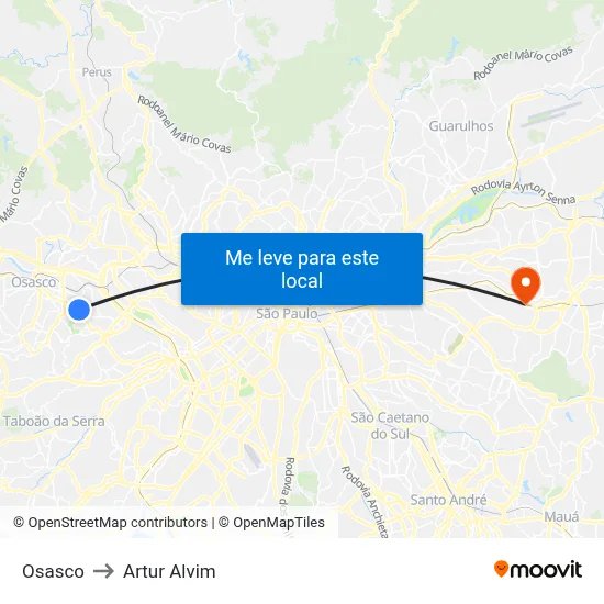 Osasco to Artur Alvim map