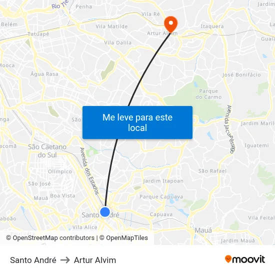 Santo André to Artur Alvim map