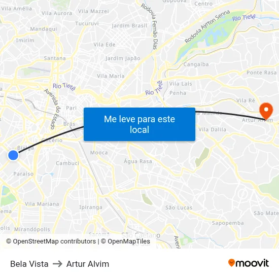 Bela Vista to Artur Alvim map