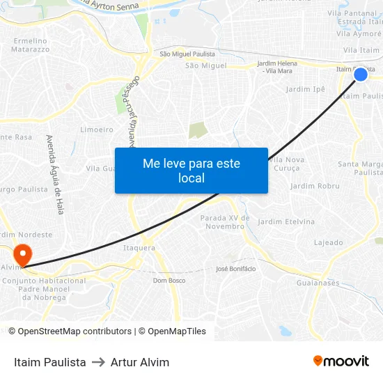 Itaim Paulista to Artur Alvim map