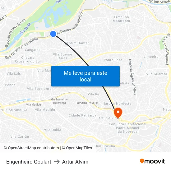 Engenheiro Goulart to Artur Alvim map