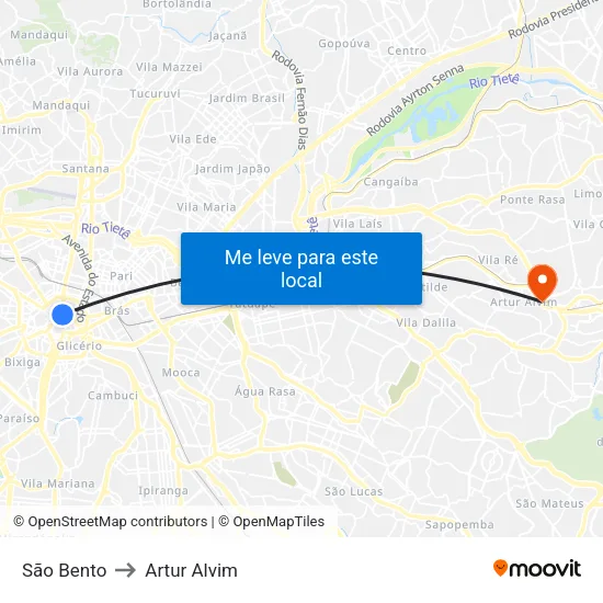 São Bento to Artur Alvim map