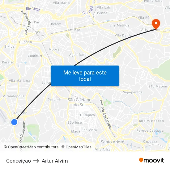 Conceição to Artur Alvim map