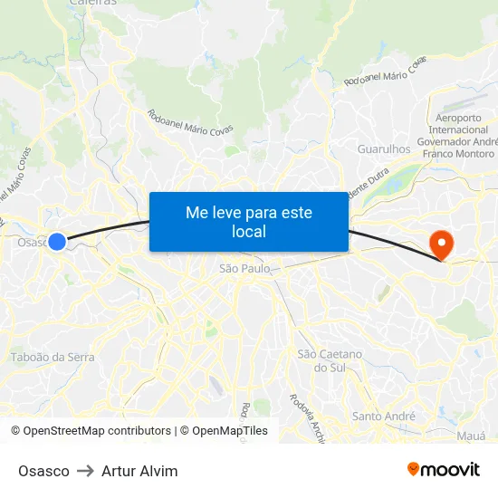 Osasco to Artur Alvim map