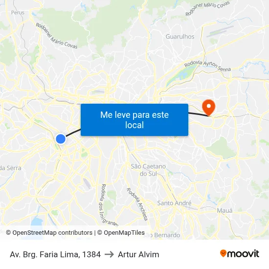 Av. Brg. Faria Lima, 1384 to Artur Alvim map
