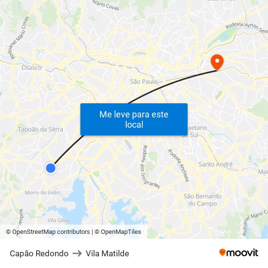 Capão Redondo to Vila Matilde map