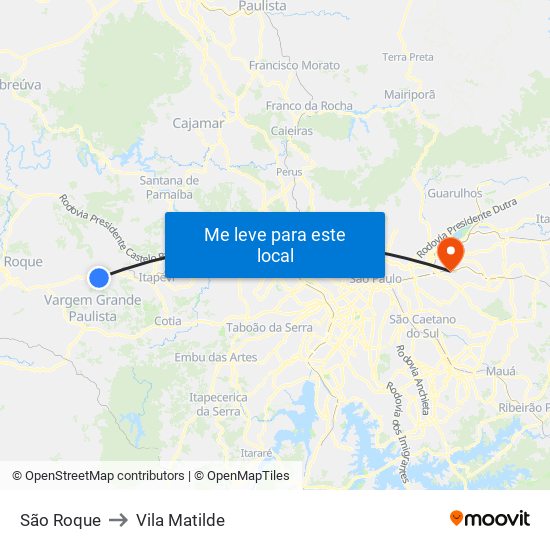 São Roque to Vila Matilde map