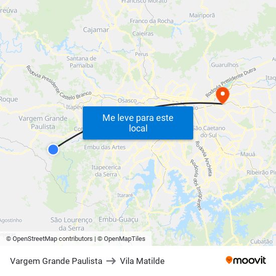 Vargem Grande Paulista to Vila Matilde map