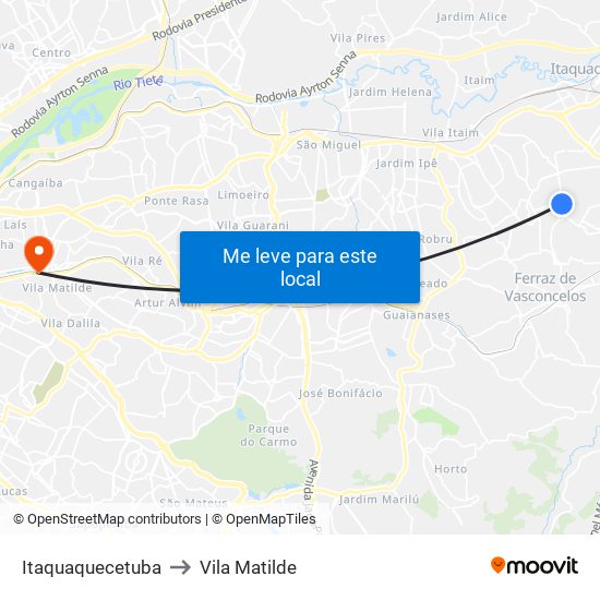 Itaquaquecetuba to Vila Matilde map