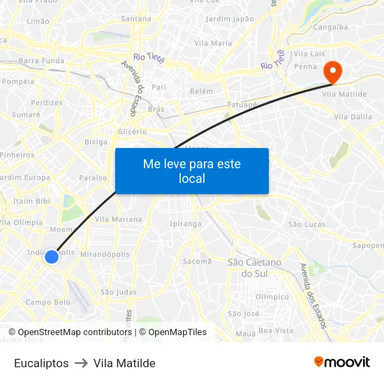 Eucaliptos to Vila Matilde map
