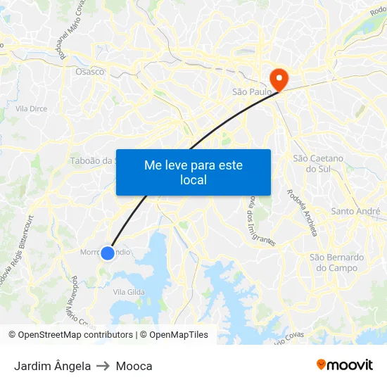Jardim Ângela to Mooca map