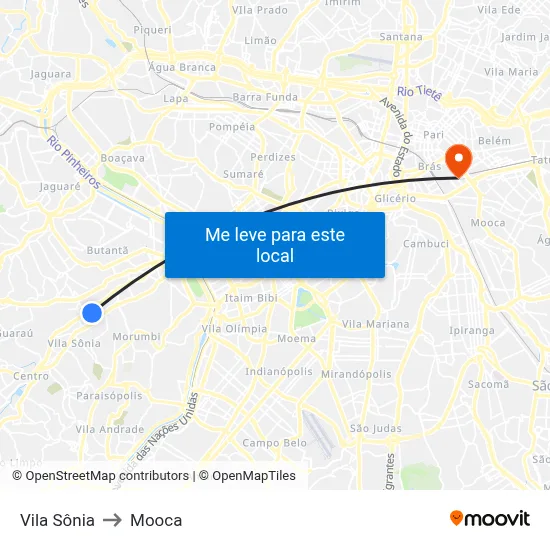 Vila Sônia to Mooca map
