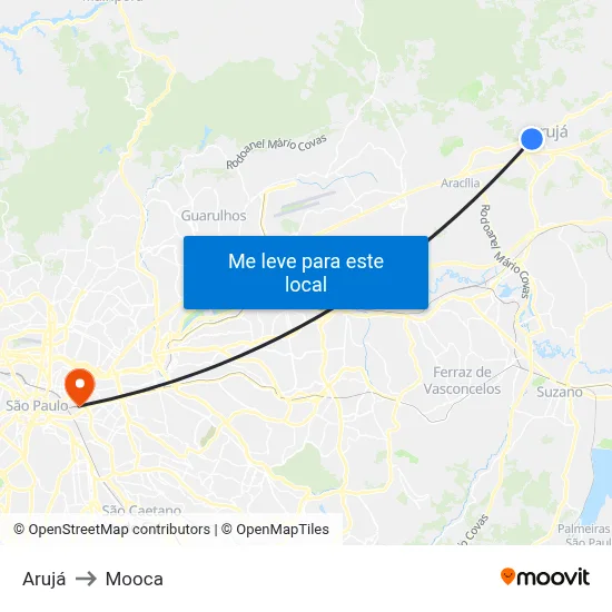 Arujá to Mooca map