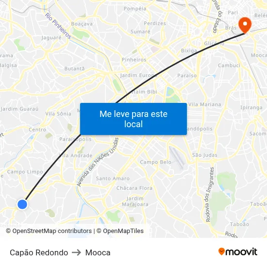 Capão Redondo to Mooca map