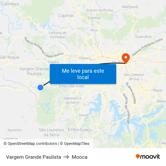 Vargem Grande Paulista to Mooca map