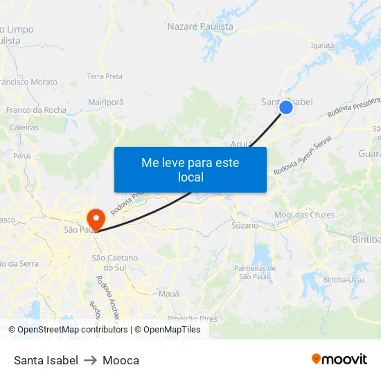 Santa Isabel to Mooca map