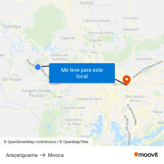 Araçariguama to Mooca map