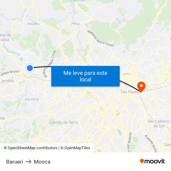 Barueri to Mooca map