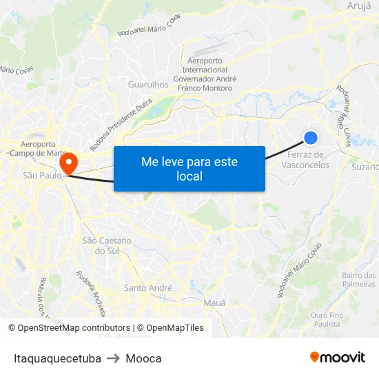 Itaquaquecetuba to Mooca map