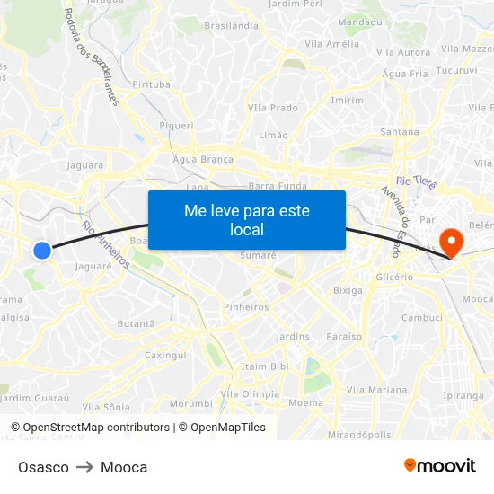 Osasco to Mooca map