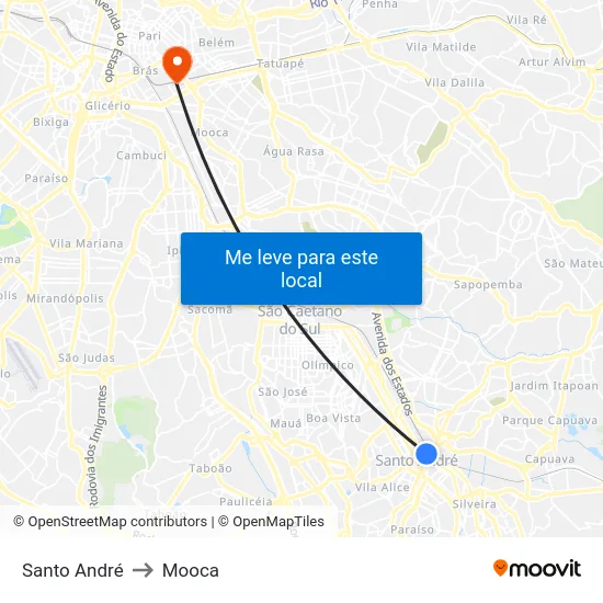 Santo André to Mooca map