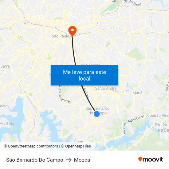 São Bernardo Do Campo to Mooca map