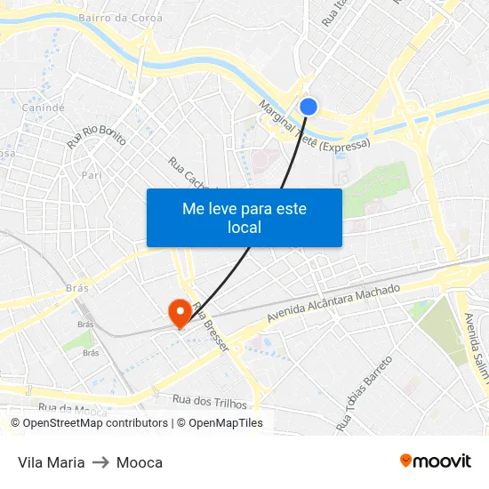 Vila Maria to Mooca map