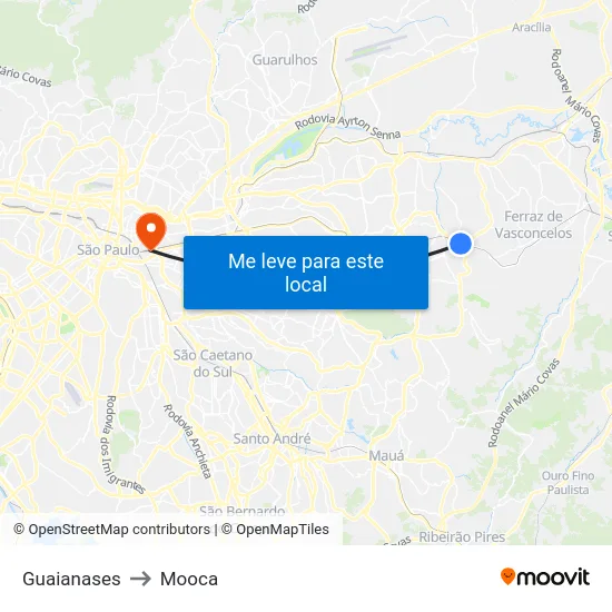 Guaianases to Mooca map