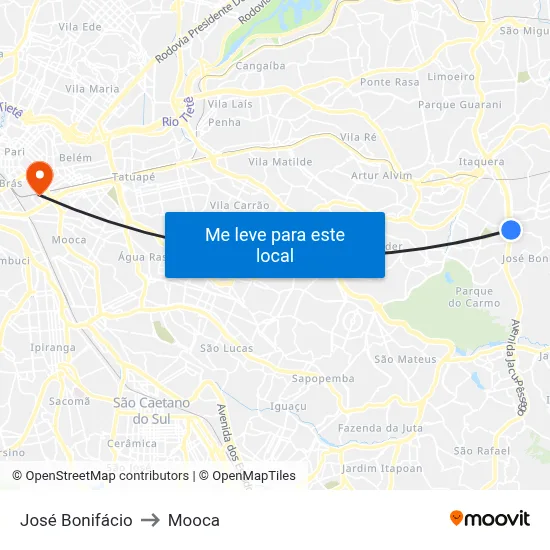 José Bonifácio to Mooca map
