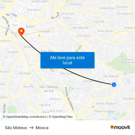 São Mateus to Mooca map