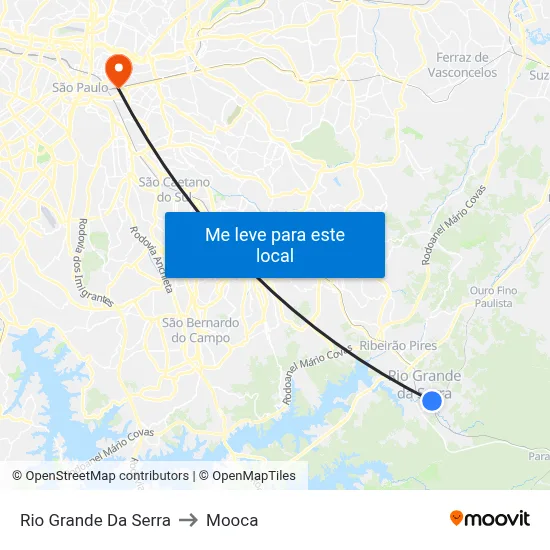 Rio Grande Da Serra to Mooca map