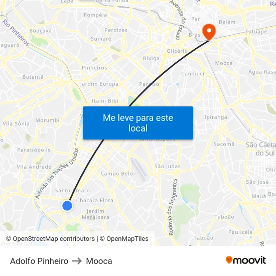 Adolfo Pinheiro to Mooca map