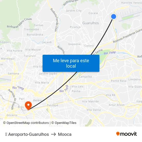 ✈️ Aeroporto-Guarulhos to Mooca map