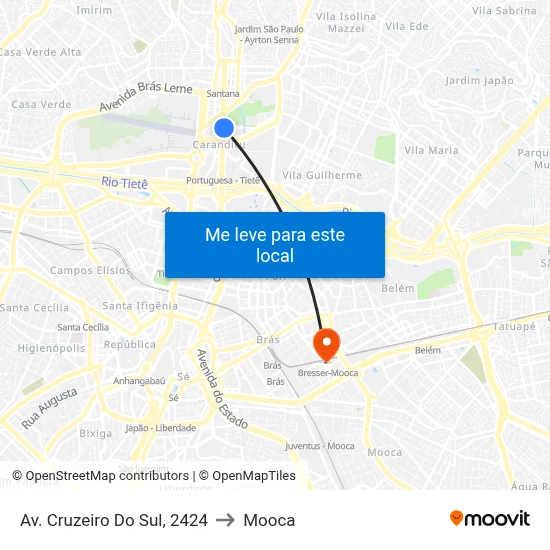 Av. Cruzeiro Do Sul, 2424 to Mooca map